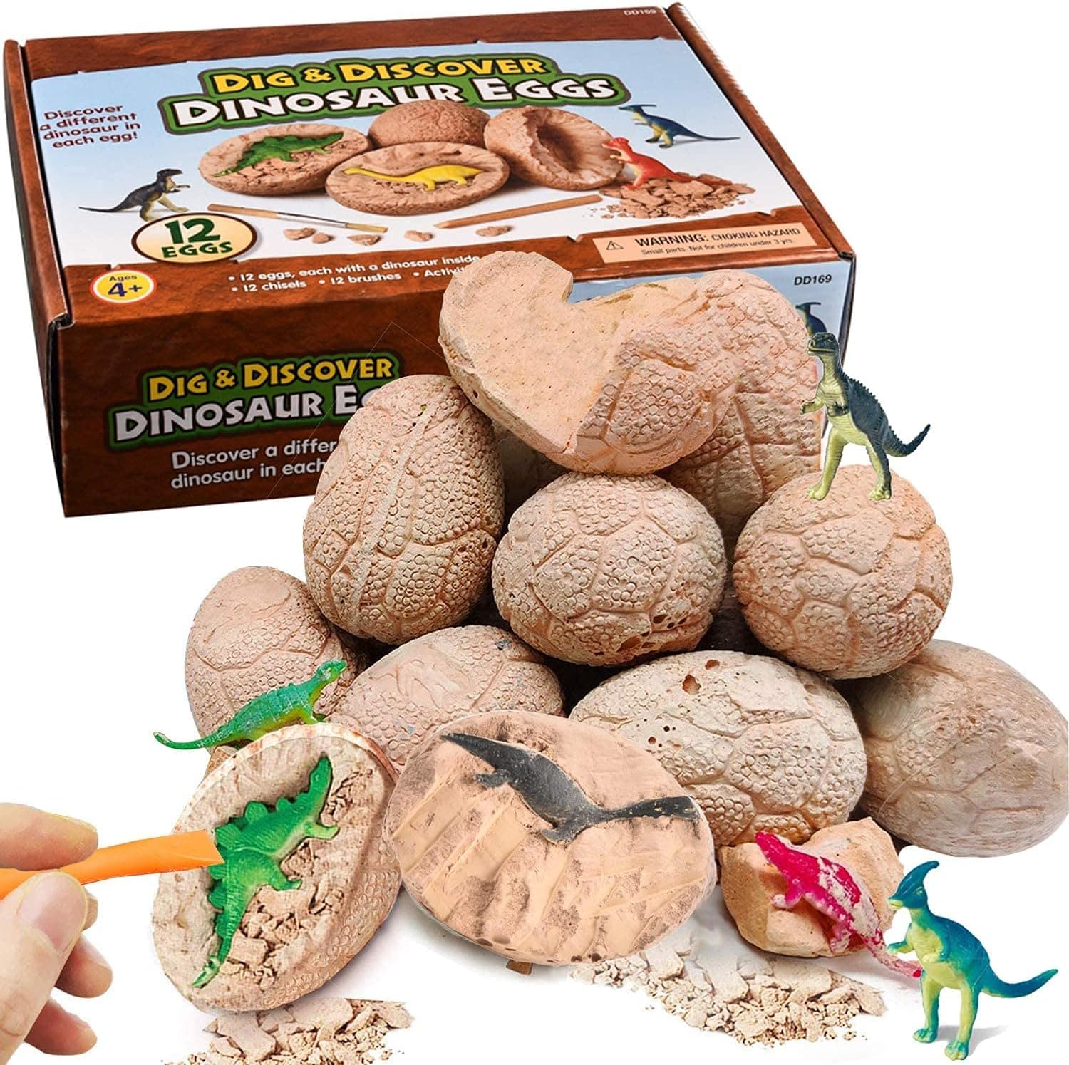 A-SZCXTOP Dig a Dozen Dino Eggs Dig Kit,12PCS Easter Egg Toys for Kids,Discover Dinosaur Archaeology Science STEM Crafts Gifts for Boys&Girls,Easter Basket Stuffers,Preschool Educational Toys (Khaki)