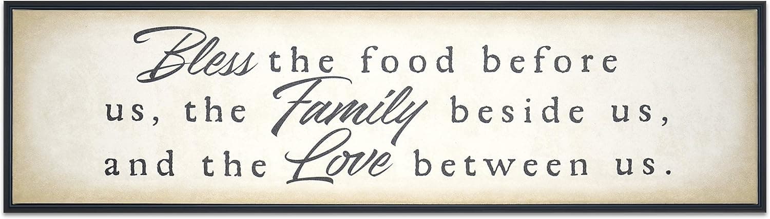 Homekor Bless The Food Before Us Sign 30x8 The Family Beside Us, And The Love Between Us Inspirational Wall Art Framed Quote Kitchen Decor Dining Room Picture Canvas Print Religious Christian Saying