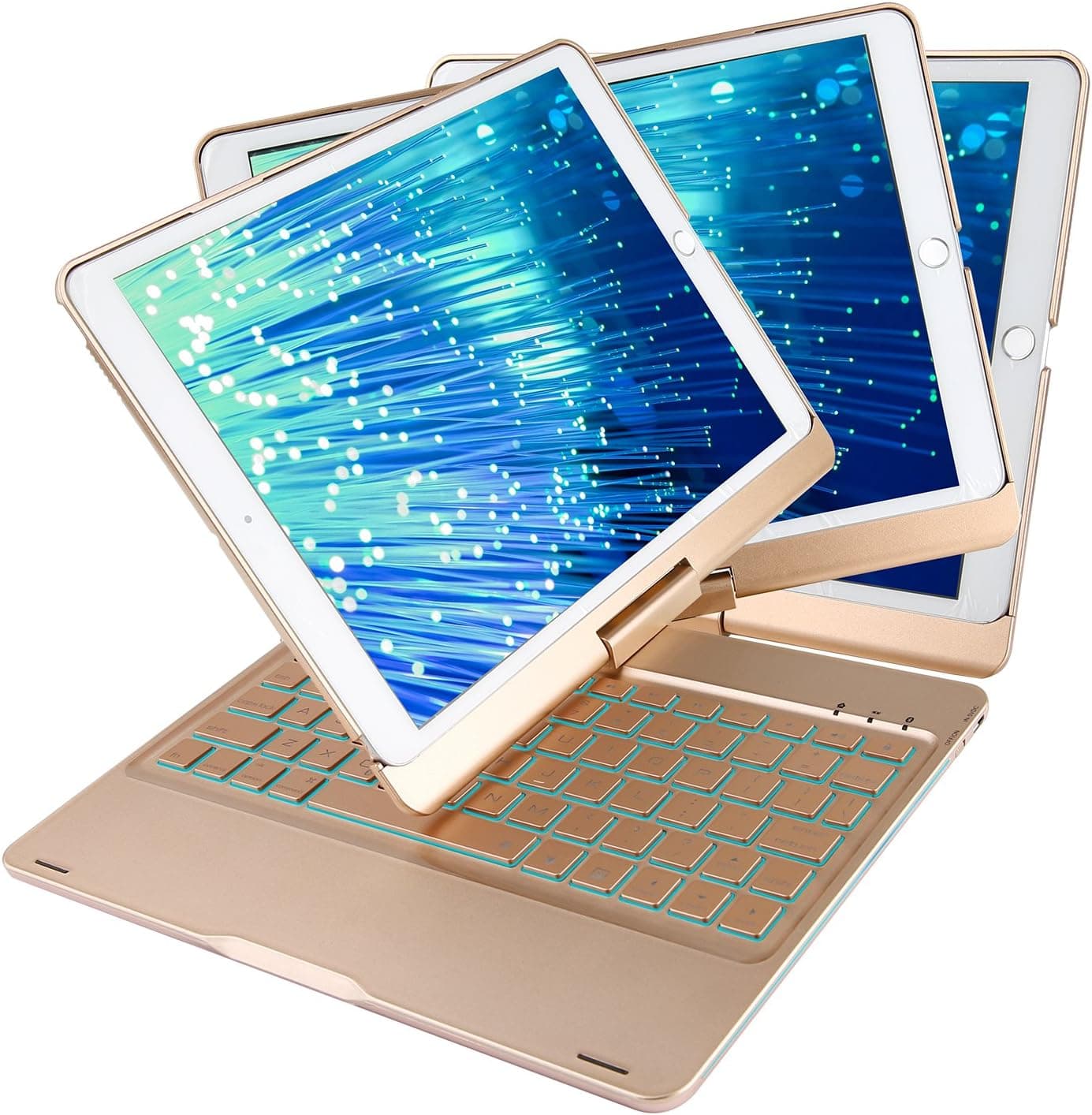 KIWETASO iPad Pro 10.5 Keyboard Case, 7 Colors Side Breathing LED Backlit, 360 Degree Rotation Anti-scratch Anti-slip iPad Cover, Gold