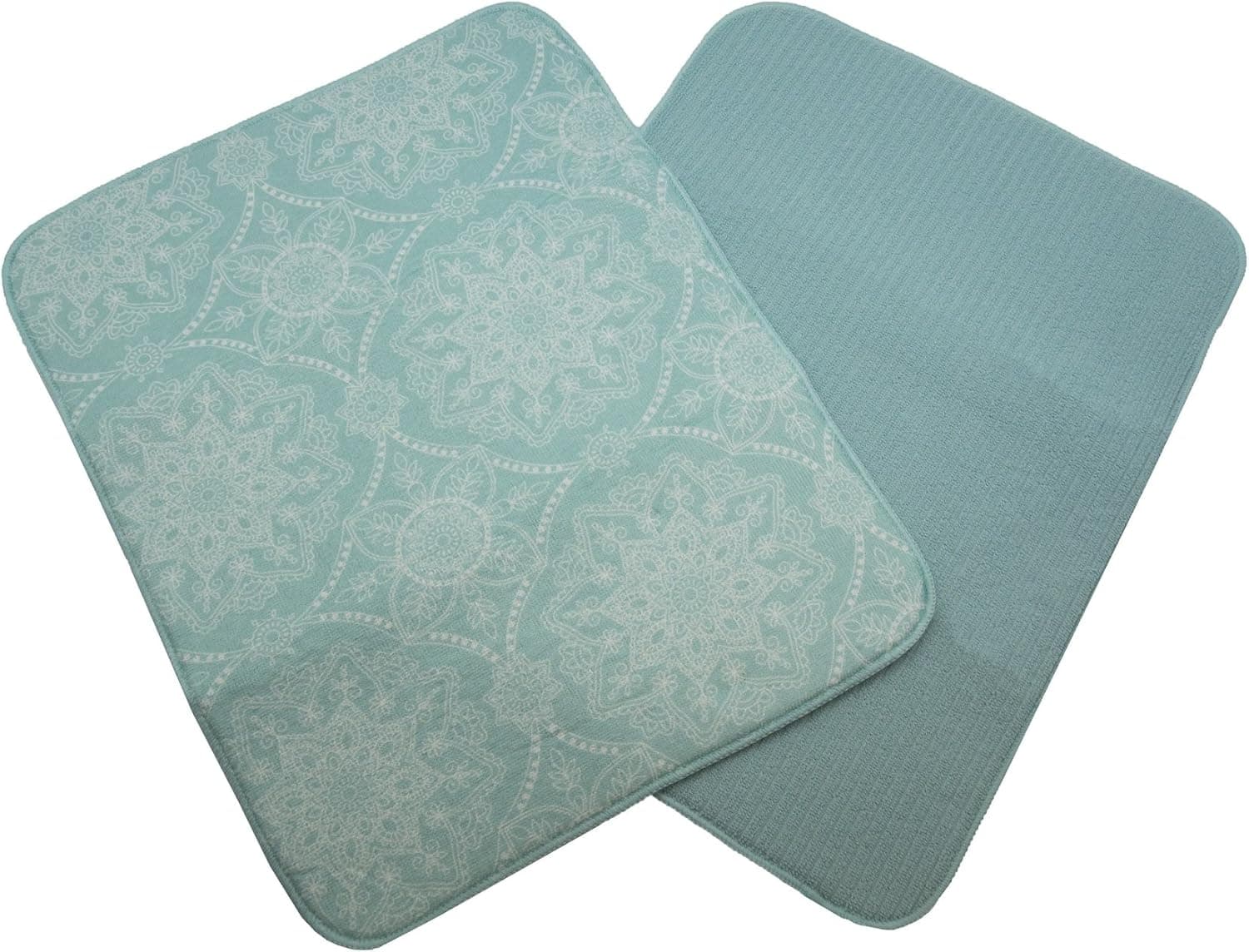 2-Pack Microfiber Printed Dish Drying Mat. 100% Polyester. Ultra-absorbent. Oversized 15 x 20 Inches. Capri Collection by Home Fashion Designs Brand. (Icy Morn)