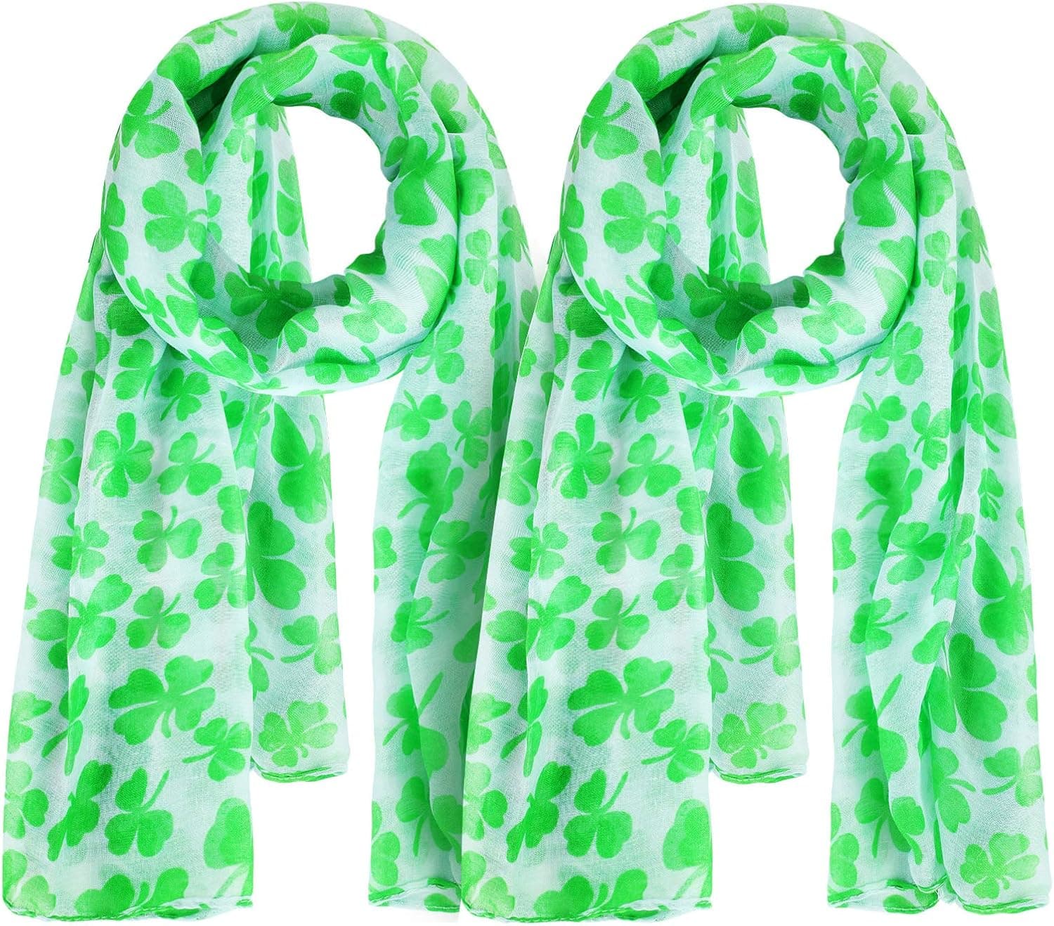 2 Pieces St. Patrick's Day Printed Scarf Irish Shamrock Scarf Green Irish Wrap Shawl for Woman