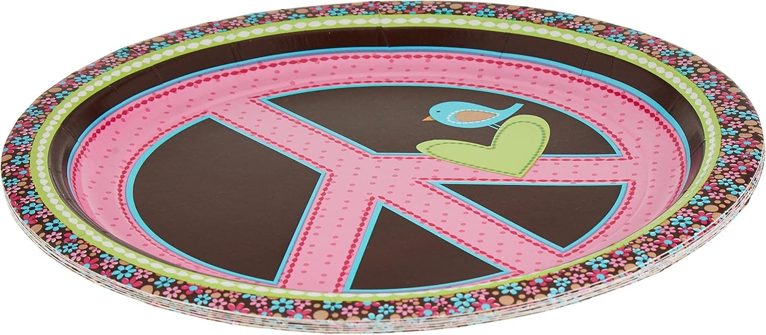 amscan Hippie Chick Lunch Paper Plates Birthday Party Disposable Tableware (8 Pack), 9", Multicolor