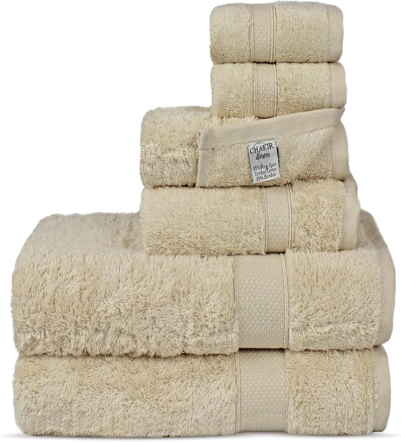 Chakir Turkish Linens Soft, Absorbent and Eco-Friendly Bamboo Towels (6-Piece Towel Set, Beige)