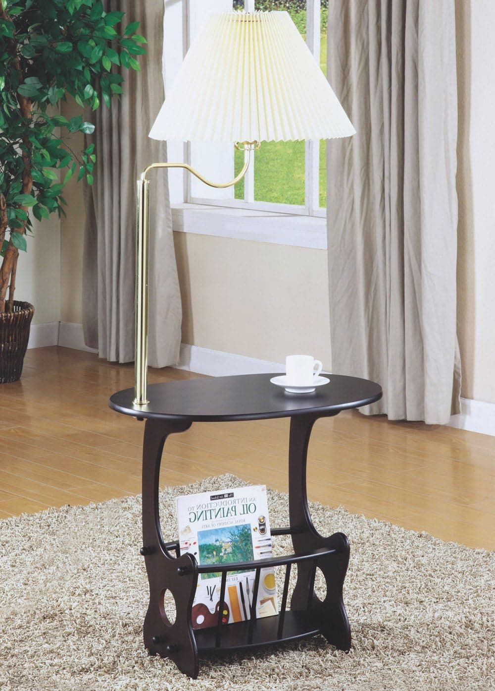 Monarch Specialties Magazine Table with a Swing Arm Brass Lamp, Cappuccino