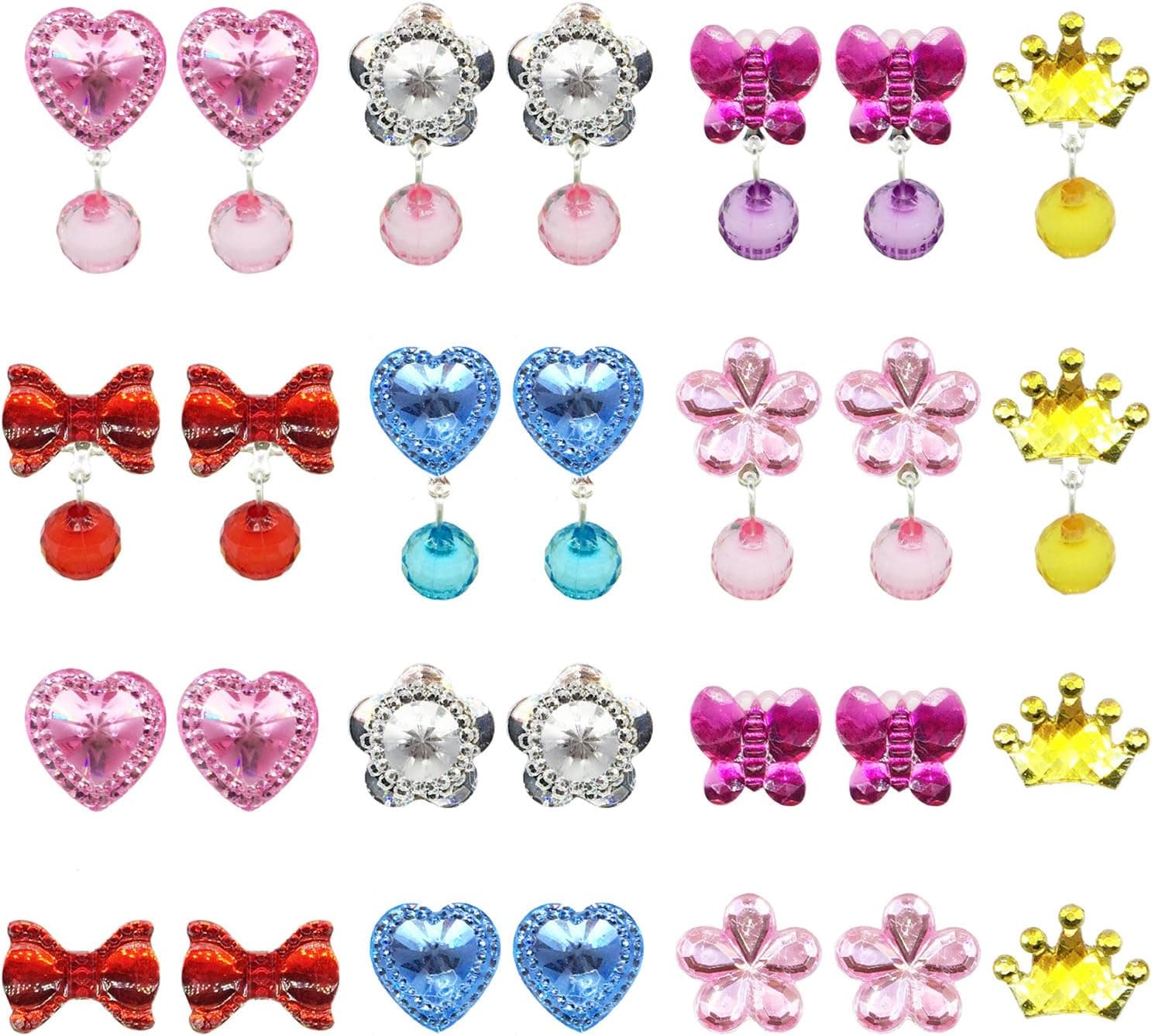 Elesa Miracle 14 Pairs Baby Kids Little Girl Clip-on Earrings Value Set Pretend Play Dress Up Accessories Toy Jewelry