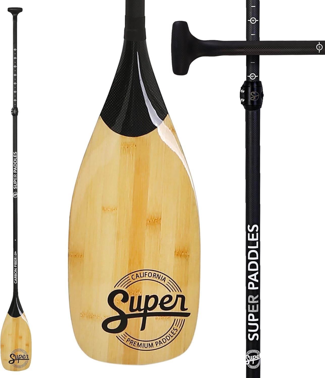 Bamboo Carbon Fiber SUP Paddle - 3-Piece Adjustable Stand Up Paddle with Paddle Bag