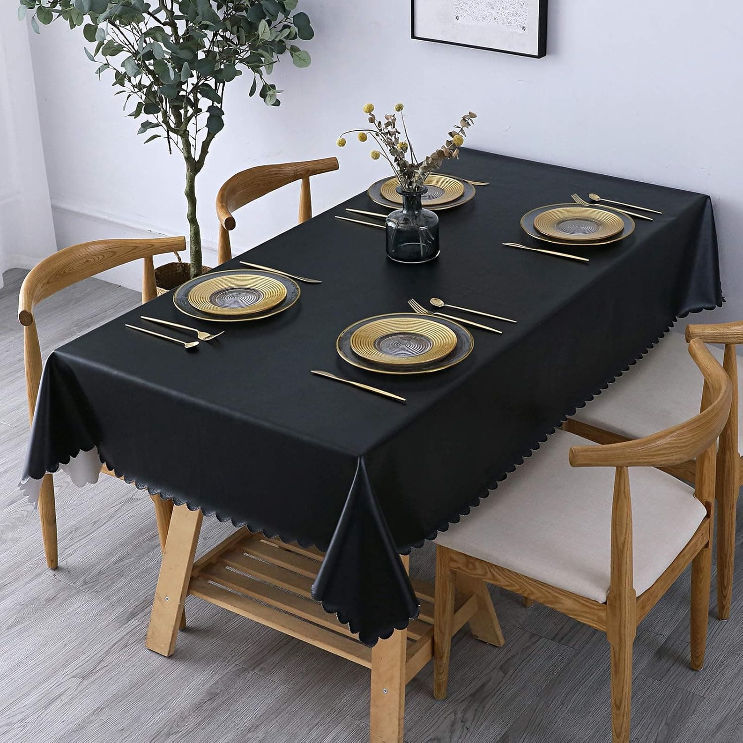 homing Heavy Duty Waterproof Vinyl Tablecloth – 52 x 70 Inch Washable Table Clothes for Rectangle Tables, Thick Table Cover for Party, Holiday, Picnic, Outdoors, Black