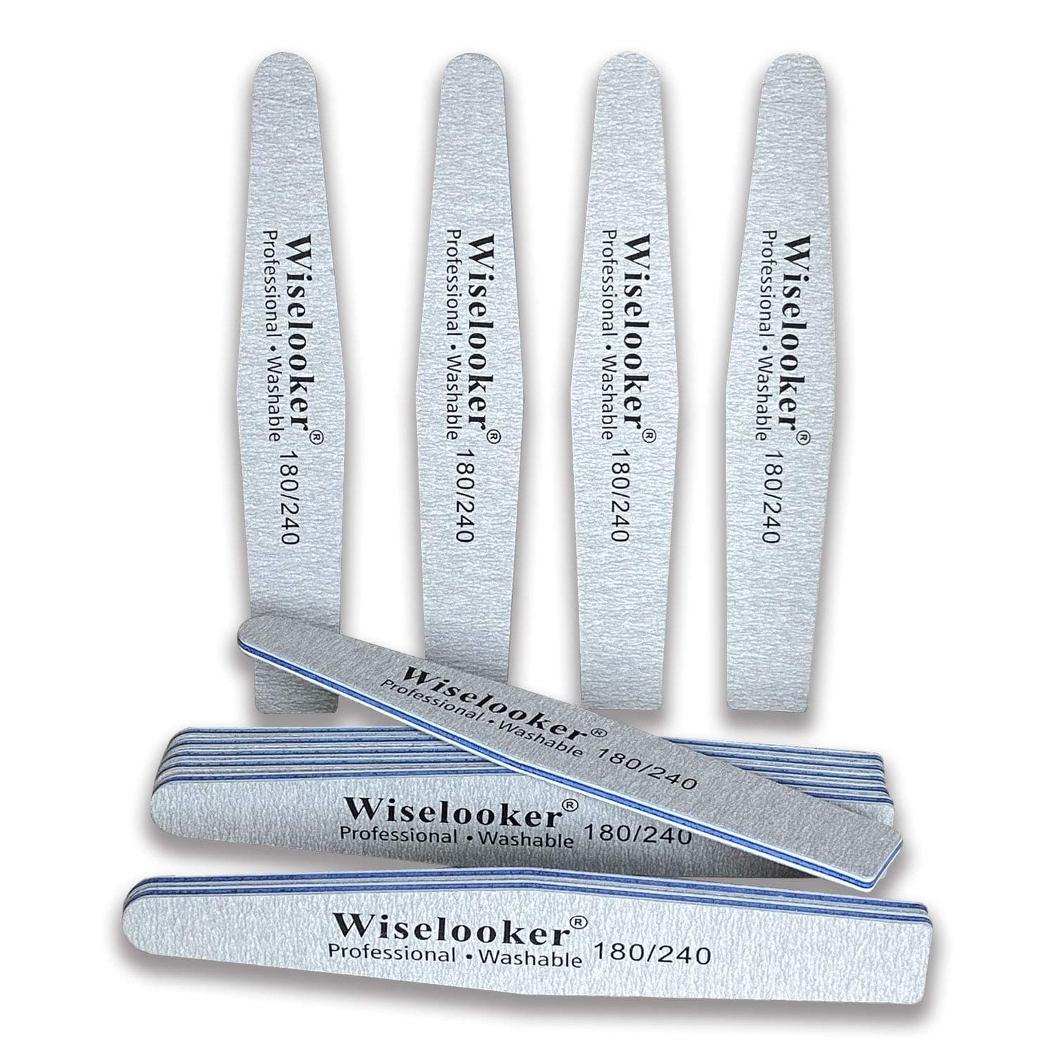 12 Pack Zebra Nail File Professional Washable Emery Board 180/240 Grit for Acrylic Nails