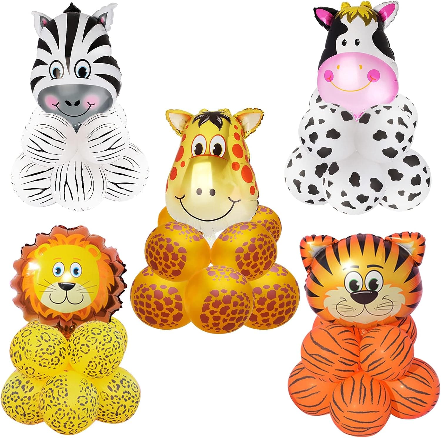 Keymall 50 Pieces Jungle Safari Animal Pattern Balloons Tiger Lion Zebra Giraffe Cow Wild Animals Print Balloons for Zoo Themed Birthday Party Decorations Baby Shower Supplies