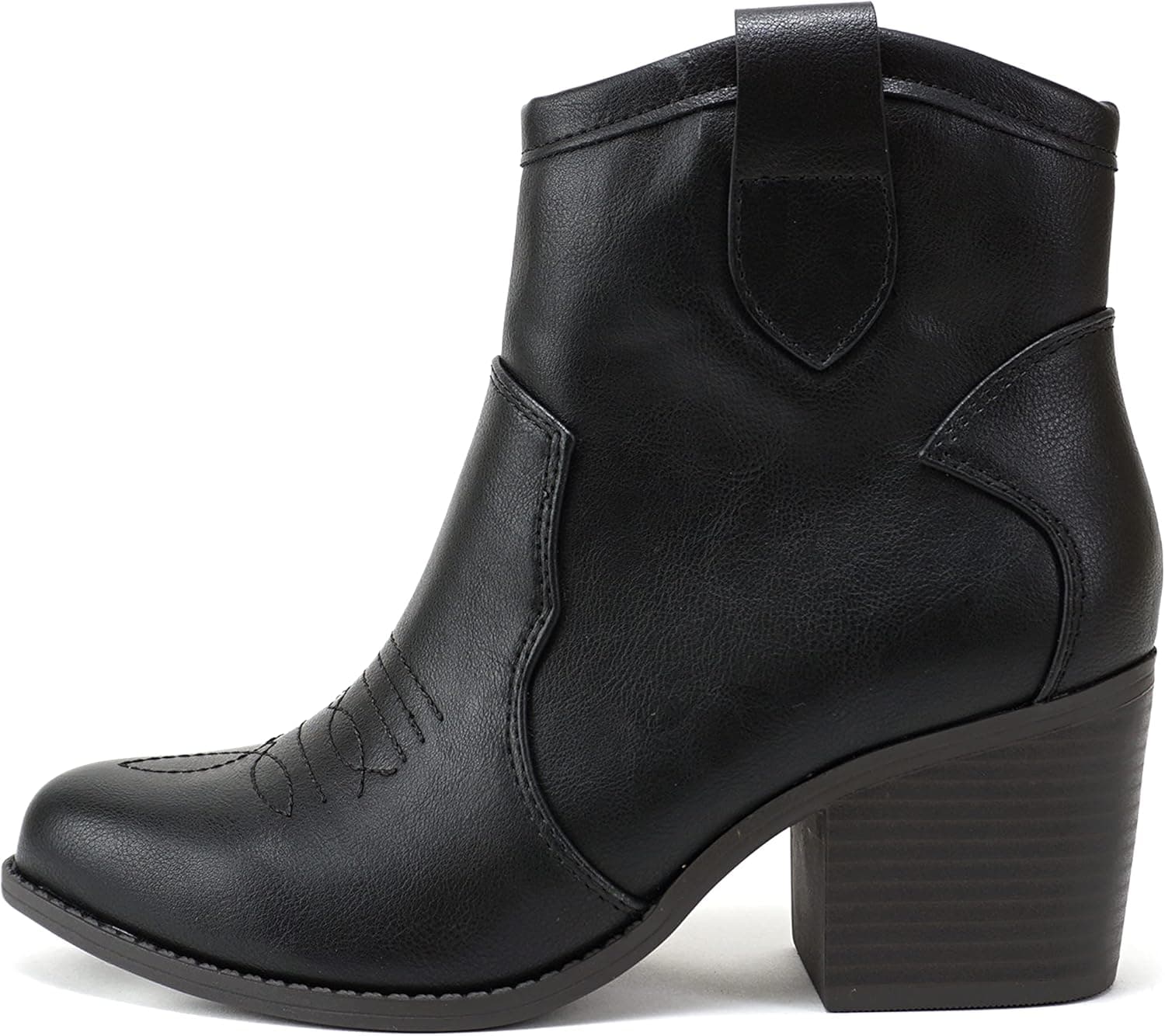 Soda “TELLER” ~ Women Western Stitched Pointed Toe Low Block Heel Ankle Boot