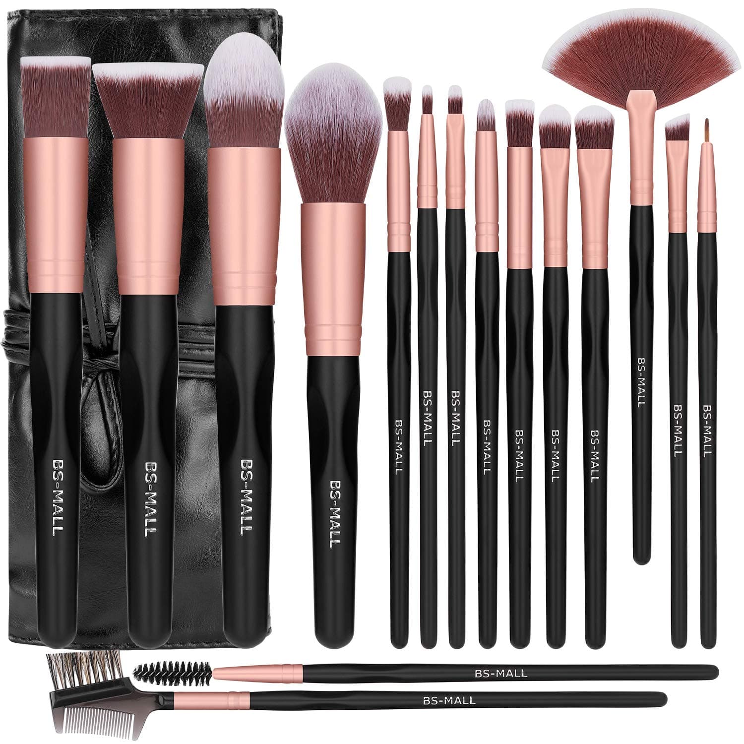 New BS-MALL Makeup Brushes Premium Synthetic Foundation Powder Concealers Eye Shadows Silver Black Makeup Brush Sets(16 Pcs,Rose Black) …