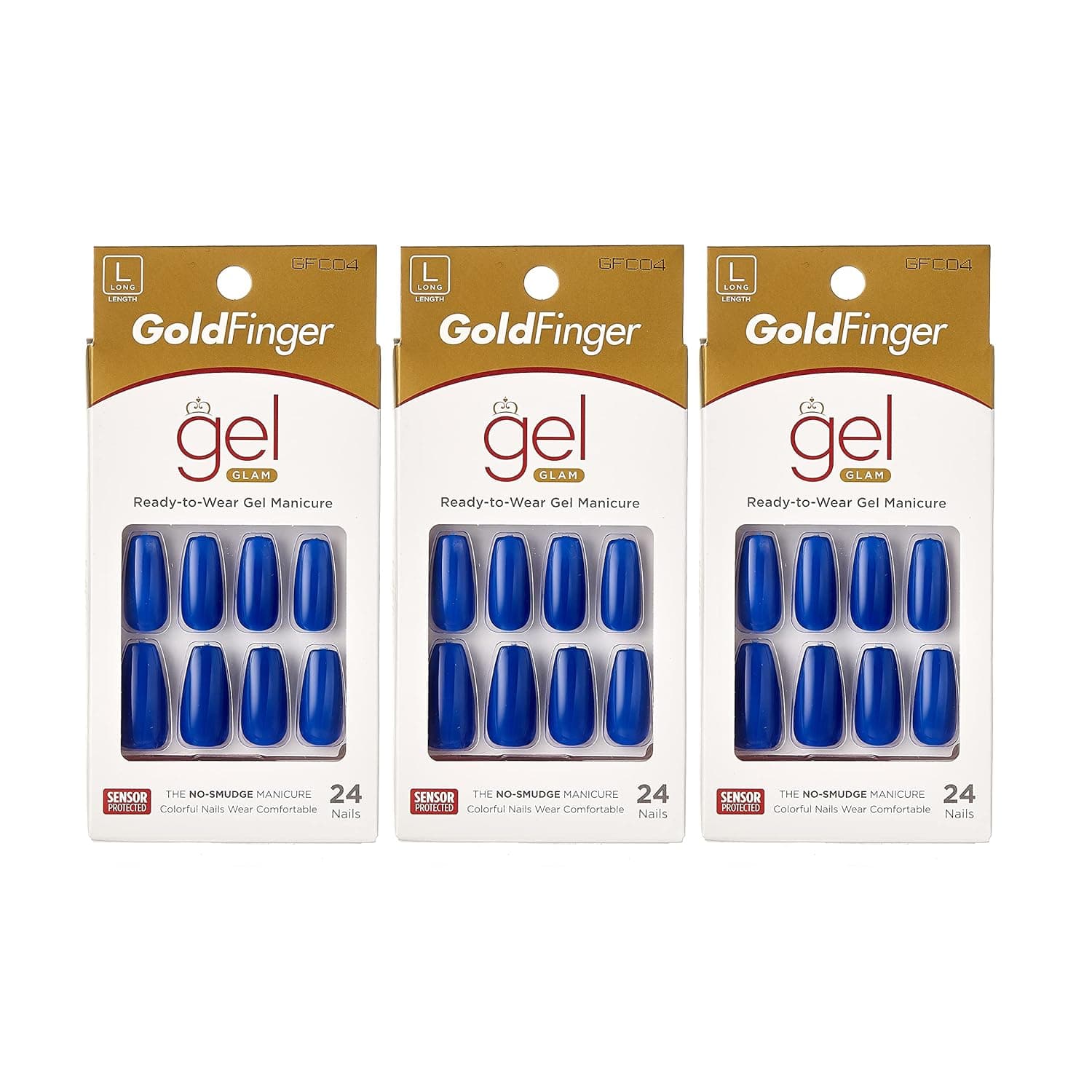 Gold Finger Full Cover Nails Gel Glam Ready to Wear Gel Manicure Long Nails (3 PACK)