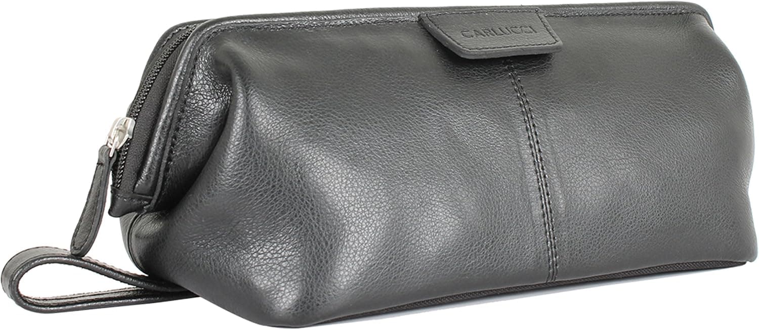 Carlucci Original Leather Toiletry Kit - Black