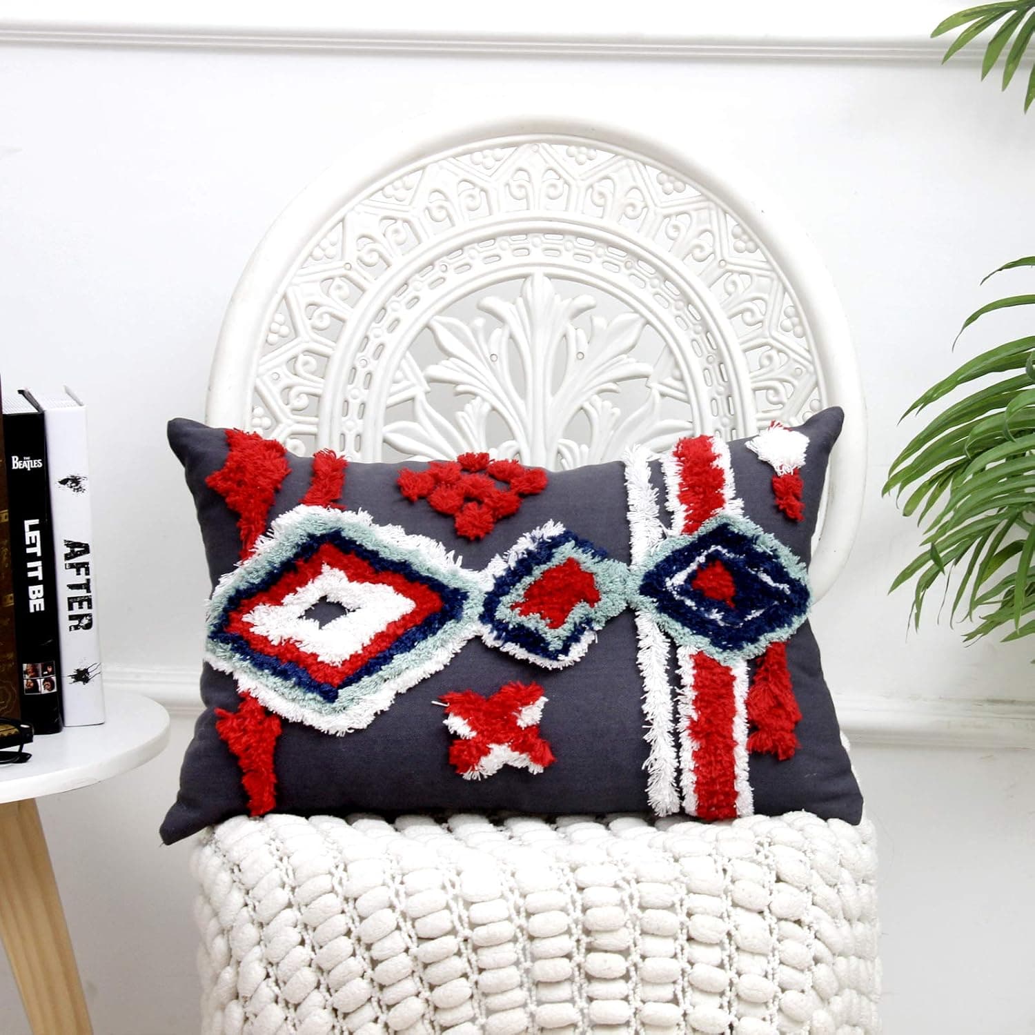 Boho Throw Pillow Covers Exquisitely Crafted Tribal Tufted Farmhouse Pillowcase Super Soft Colorful Modern Decorative Pillows for Living Room Sofa Couch Bedroom Car (Gray, 12×20 in)