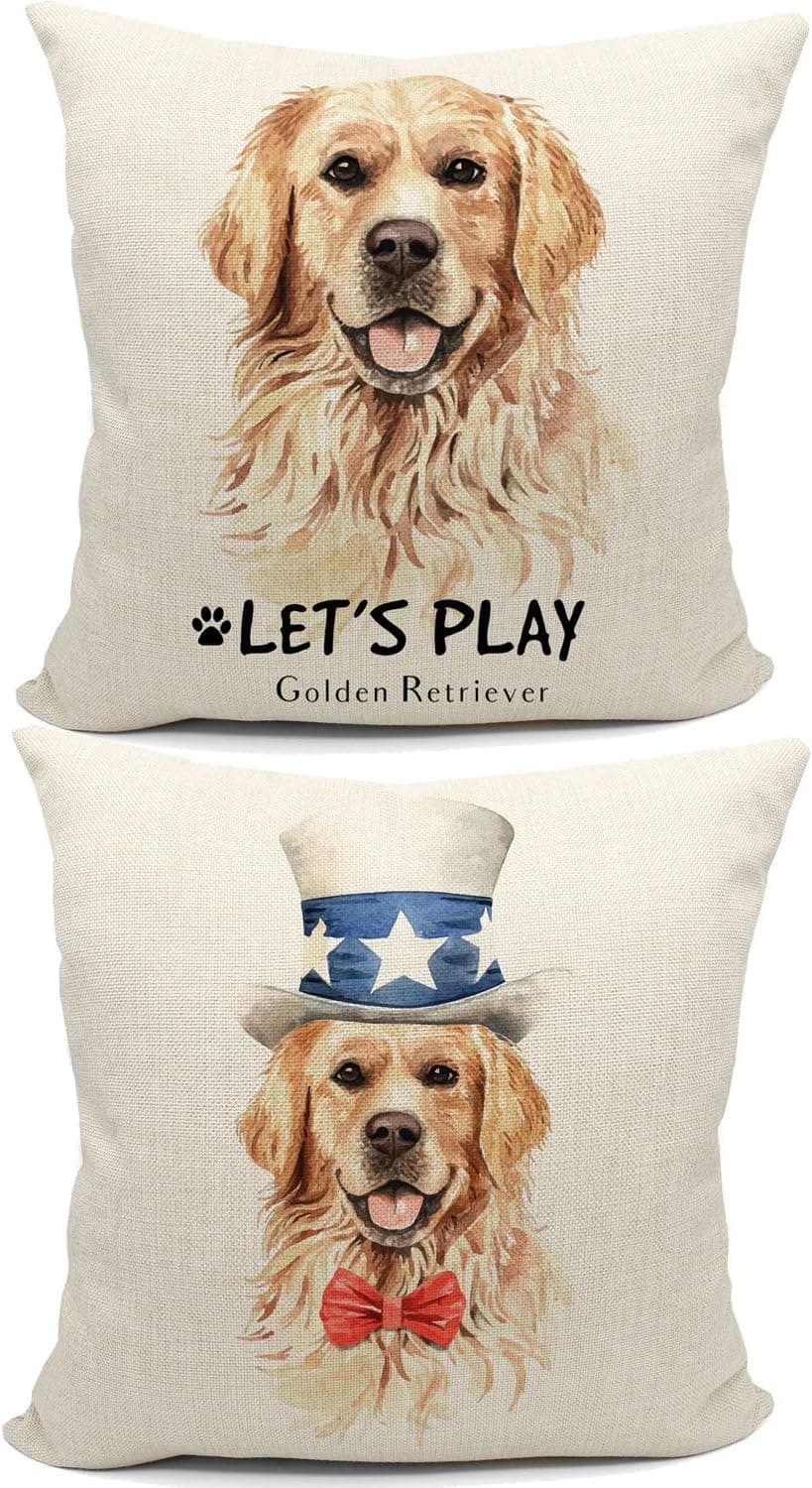Mancheng-zi Golden Retriever Reversible Throw Pillow Case, Dog Lover Gifts, Golden Retriever Lover Gifts, Golden Mom Gifts,18 x 18 Inch Two Sided Printing Linen Cushion Cover for Sofa Couch Bed