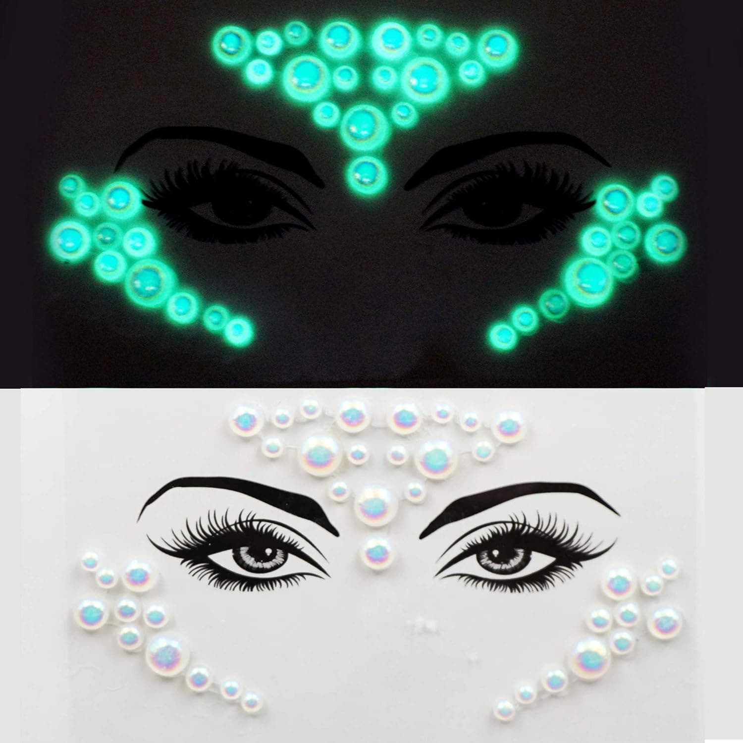 glow in the dark face jewels halloween crystal temporary tattoo face gems rhinestone pastie fluorescent body rhinestone jewels for party pride make up beauty wedding (tp320 triangle)