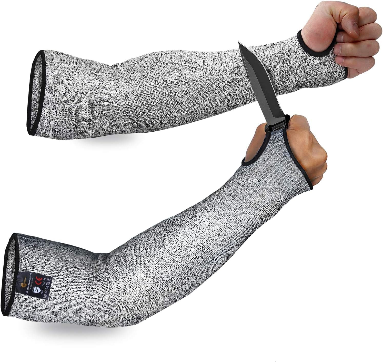 Evridwear 1 Pr/Pack Cut Resistant Sleeves for Arm Work Protection Safety in EN388 Level 5, Anti-Puncture Choice With or Without Thumb Hole. 1 pair/pkg. 4 sizes (Small, With Thumb Hole)