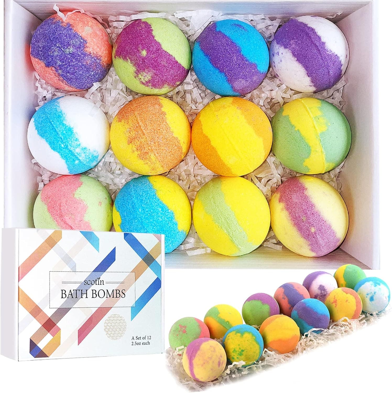 Organic & Natural Bath Bombs, 12 Pcs Vegan Gift Set Scented Effervescent Balls, Rich in Organic Plant Essential Oil for Moisturizing Dry Skin, Best Gift for Women Kids Christmas