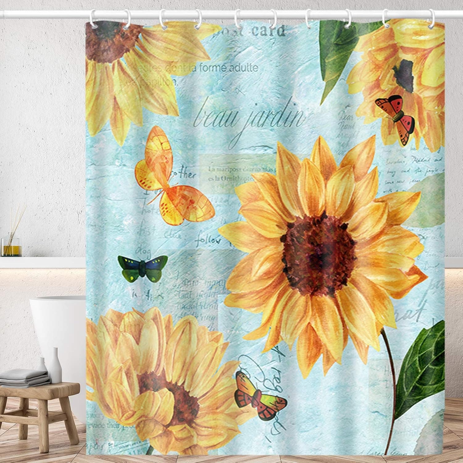 Huryfox Sunflower Shower Curtain Set with 12 Hooks Bathroom Décor Curtains, Waterproof Bath Curtain for Bathtub (Sunflower, 72x72 Inch)