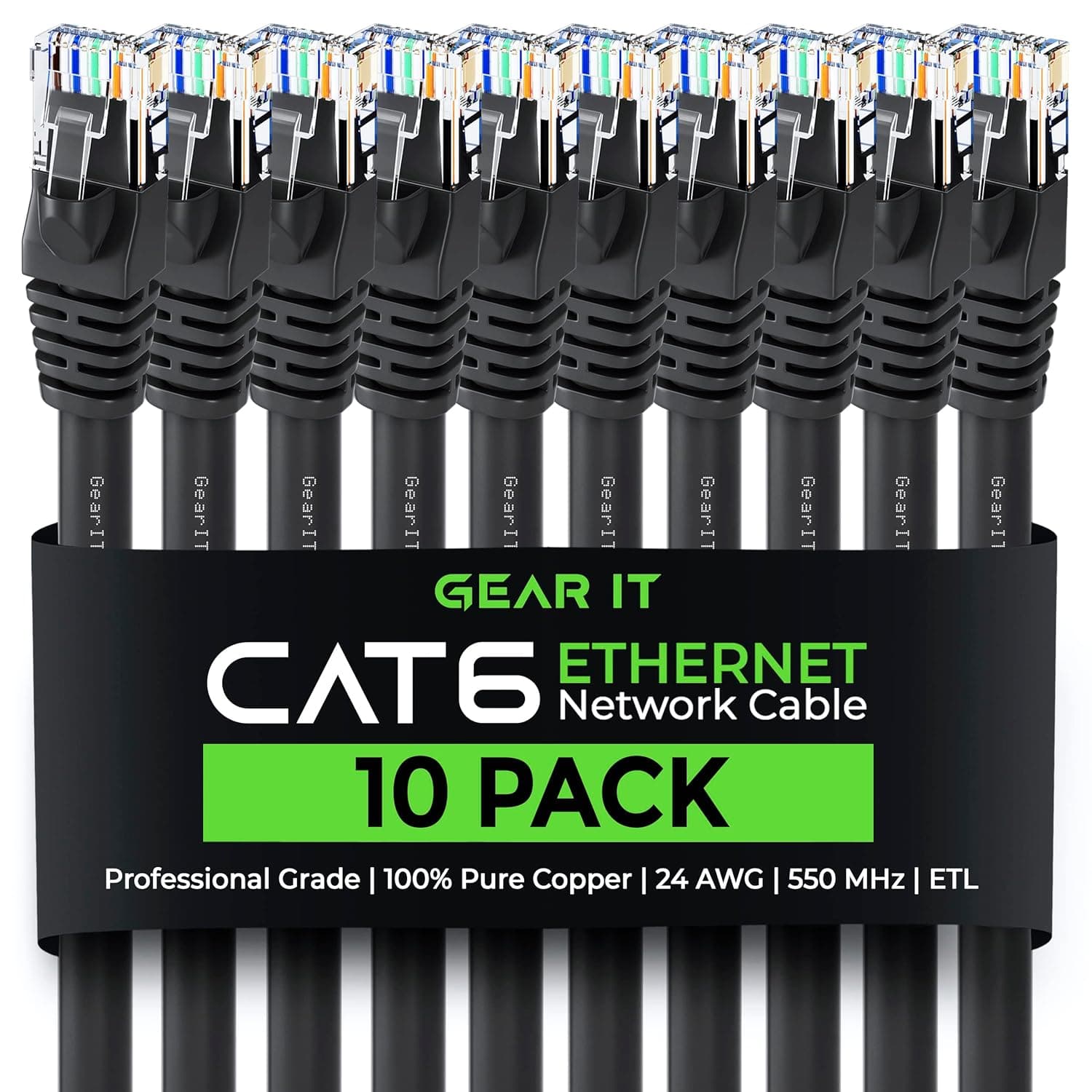 GearIT Cat 6 Ethernet Cable 25 ft (10-Pack) - Cat6 Patch Cable, Cat 6 Patch Cable, Cat6 Cable, Cat 6 Cable, Cat6 Ethernet Cable, Network Cable, Internet Cable - Black 25 Feet