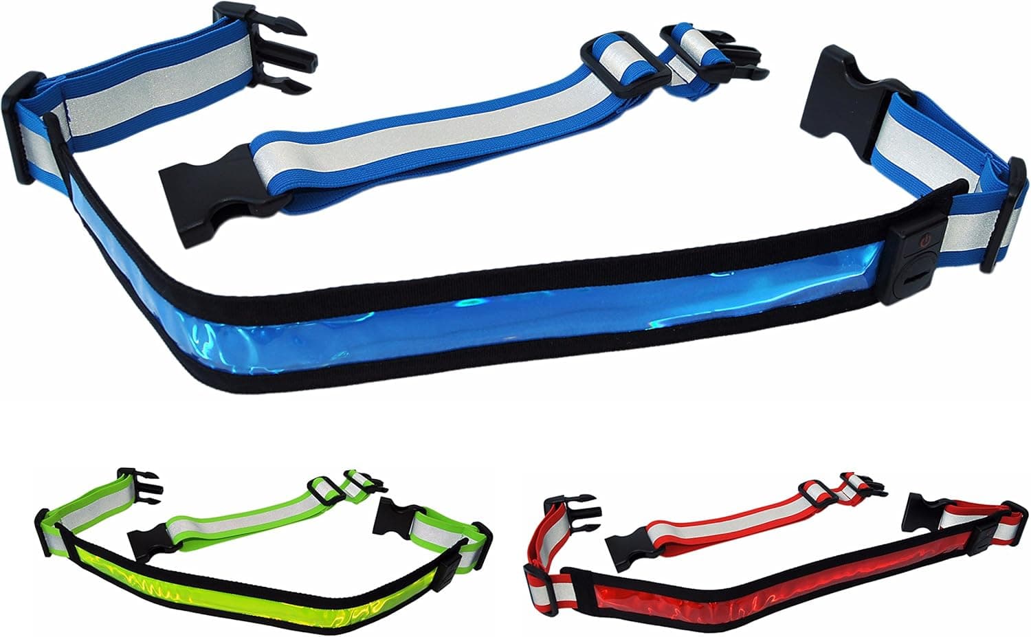 LED Reflective Belt + Free Extension Belt - High Visibility Gear for Running, Cycling, Walking - Safer and Brighter Than a Reflective Vest - Green, Red, and Blue Running Light