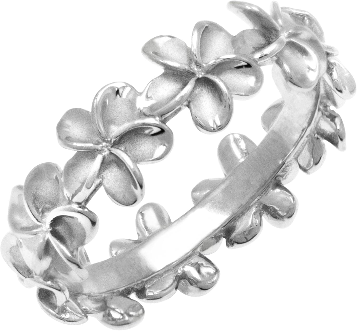 Honolulu Jewelry Company Plumeria Eternity Ring in Sterling Silver, Size 4.5