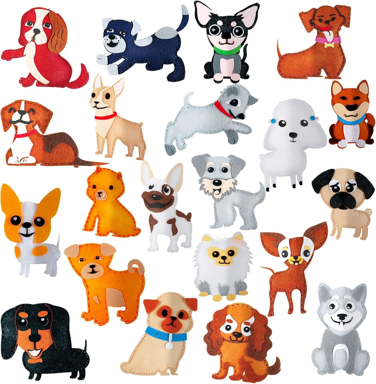 21 Pieces Puppy Dog Sewing Craft Kit Felt Dog Stuffed Animal Sewing Set Kids DIY Crafting and Sewing Kit Animal Art Craft Kit Felt Plush Animal Sewing Set for Girls Boys Educational Beginner