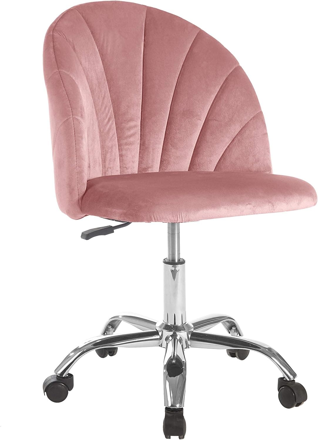 Urban Shop Shell Back Velvet Rolling Desk Chair, Blush
