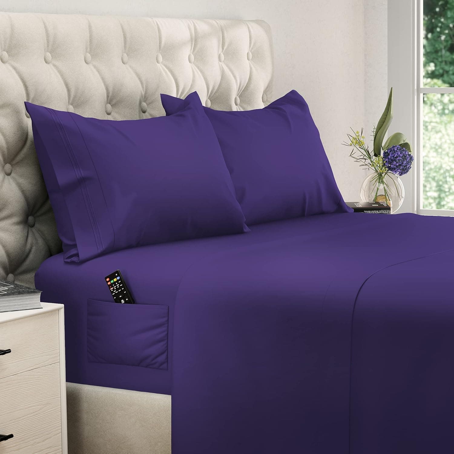DREAMCARE Queen Size Sheets - 4 PCS Set - up to 21 inches - 2500 Supreme Collection - Superior Softness - Hotel Luxury Sheets & Pillowcases Set - Wrinkle and Fade Resistant (Queen, Purple)