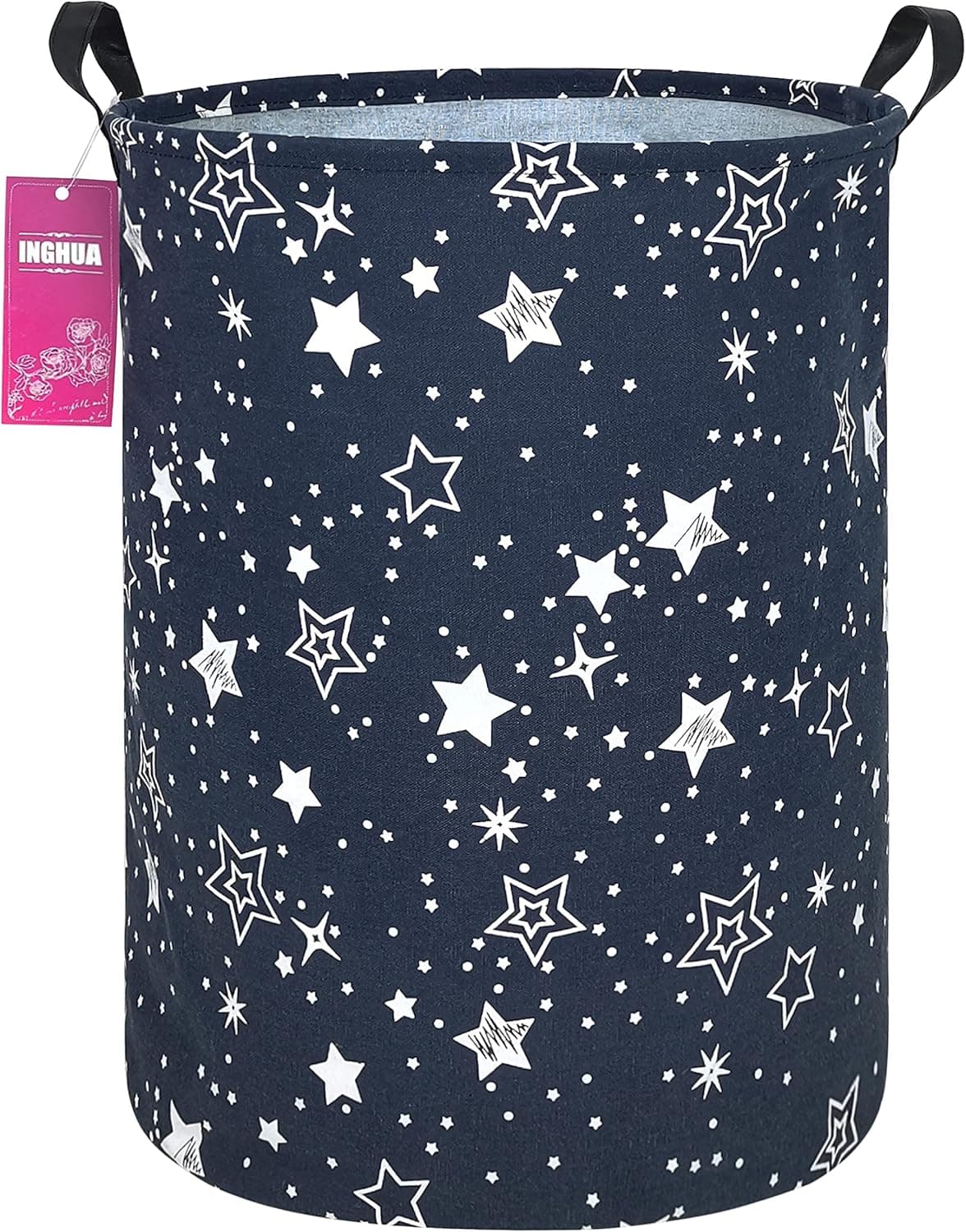INGHUA Laundry Hamper Large Canvas Fabric Lightweight Storage Basket/Toy Organizer/Dirty Clothes Collapsible Waterproof for College Dorms, Boys and Girls Bedroom,Bathroom(Blue star)
