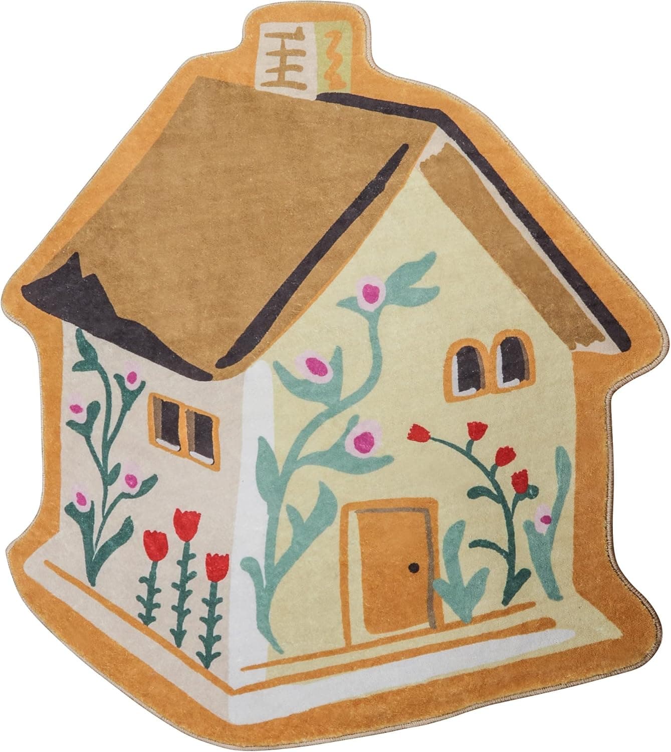 Seavish Kids Rug for Playroom,40''x43'' Farmhouse Area Rug Washable Non-Slip Bathroom Rug Yellow Wooden House Cute Novelty Indoor Nursery Shaggy Rug for Boys Girls Bedroom Restroom Living Room