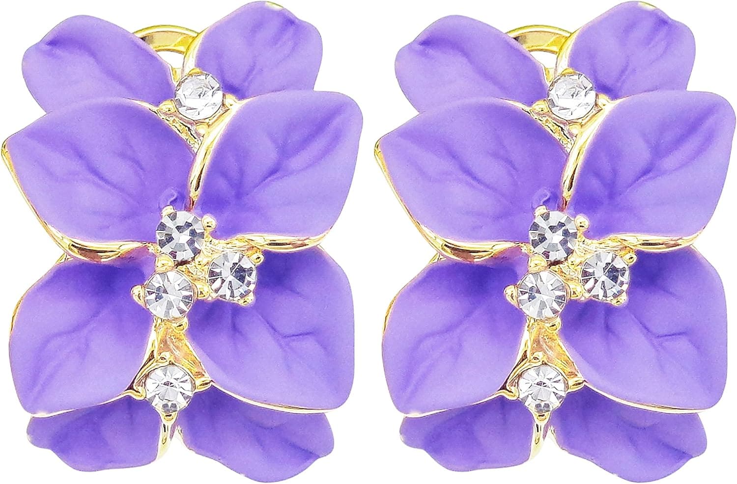 Navachi 18k Gold Plated White Crystal colorful Enamel Leaves Flower Omega Back Earrings