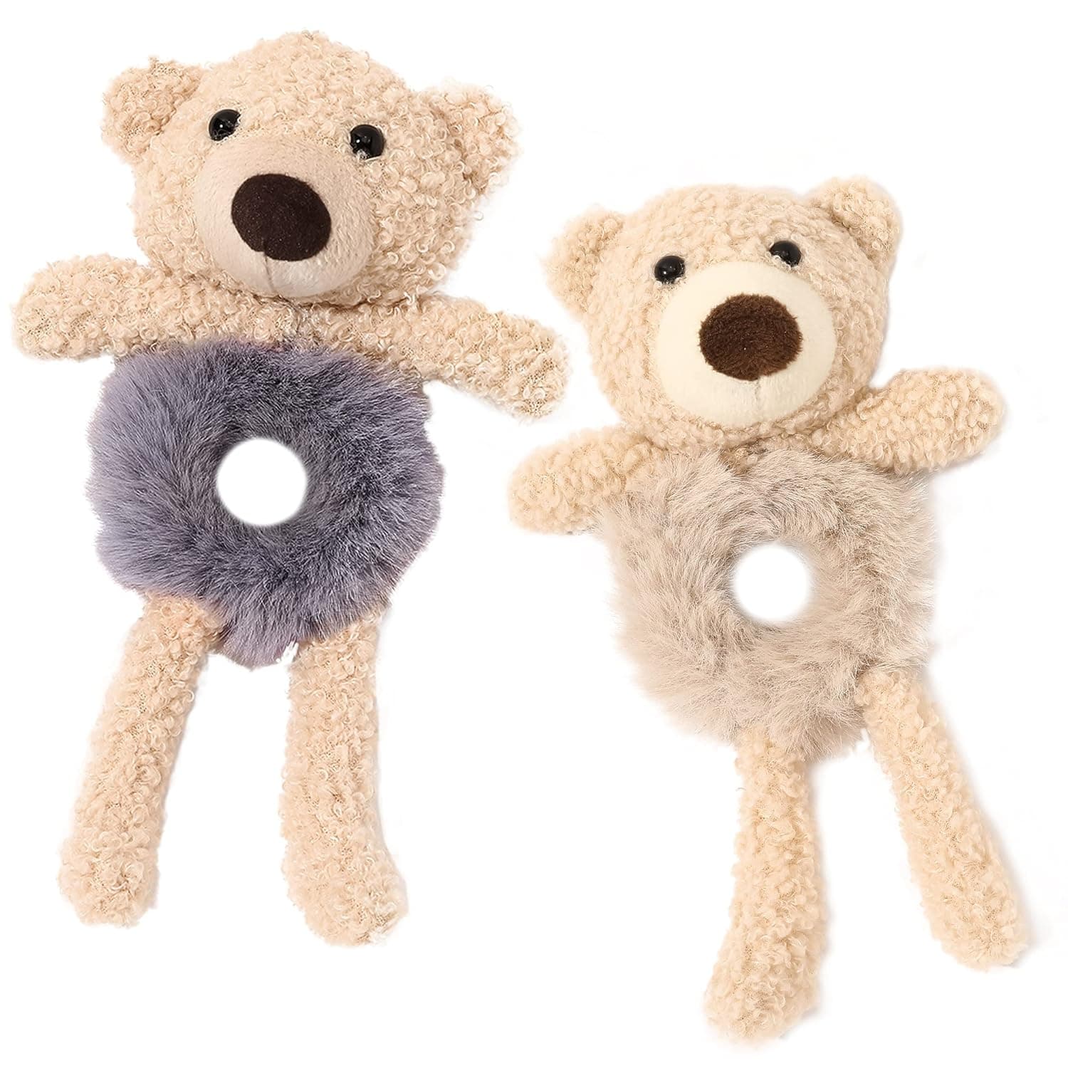 Scrunchies for Girls Hair Ties - Elastic Cute Soft No Damage No Crease Fashion Hair Accessories for Women Kids Fluffy Bear Ears No Pull No Slip Stretchy Animal hair tie for Hair Bun Beige Purple