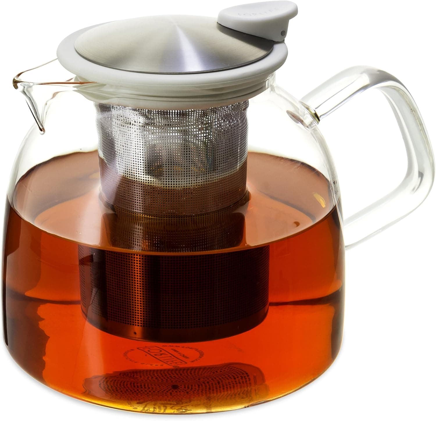 Forlife Bell Glass Teapot with Basket Infuser, 43-Ounce/1280ml, White