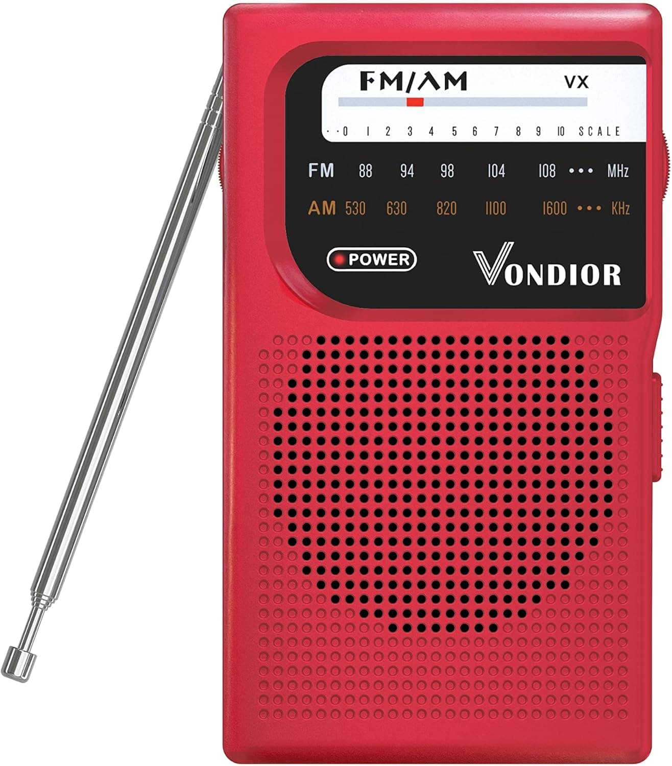 AM FM Battery Operated Portable Pocket Radio - Best Reception and Longest Lasting. AM FM Compact Transistor Radios Player Operated by 2 AA Battery, Mono Headphone Socket, by Vondior (Red)