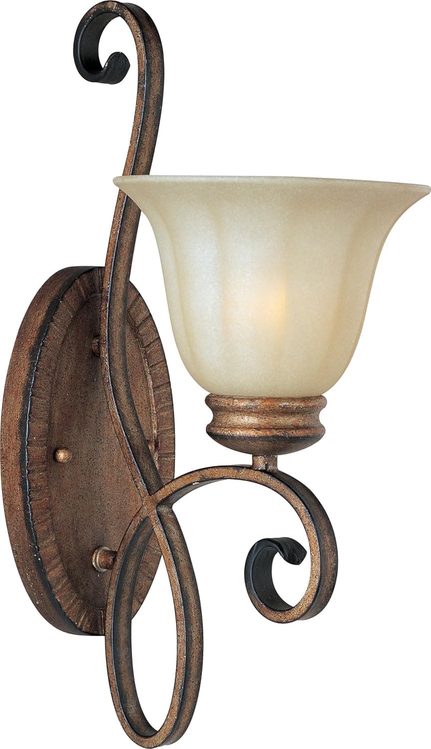 Maxim 22251WSPD Fremont 1-Light Wall Sconce Bath Vanity, Platinum Dusk Finish, Wilshire Glass, MB Incandescent Incandescent Bulb , 100W Max., Damp Safety Rating, Standard Dimmable, Glass Shade Material, 4600 Rated Lumens