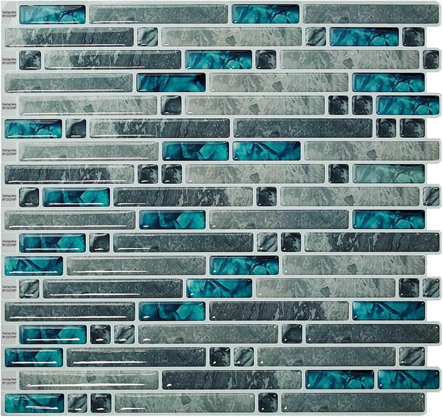 Cocotik 10.5"x 10" 3D Peel and Stick Adhesive Vinyl Wall Bathroom Tiles Stickers Teal 10 Sheets