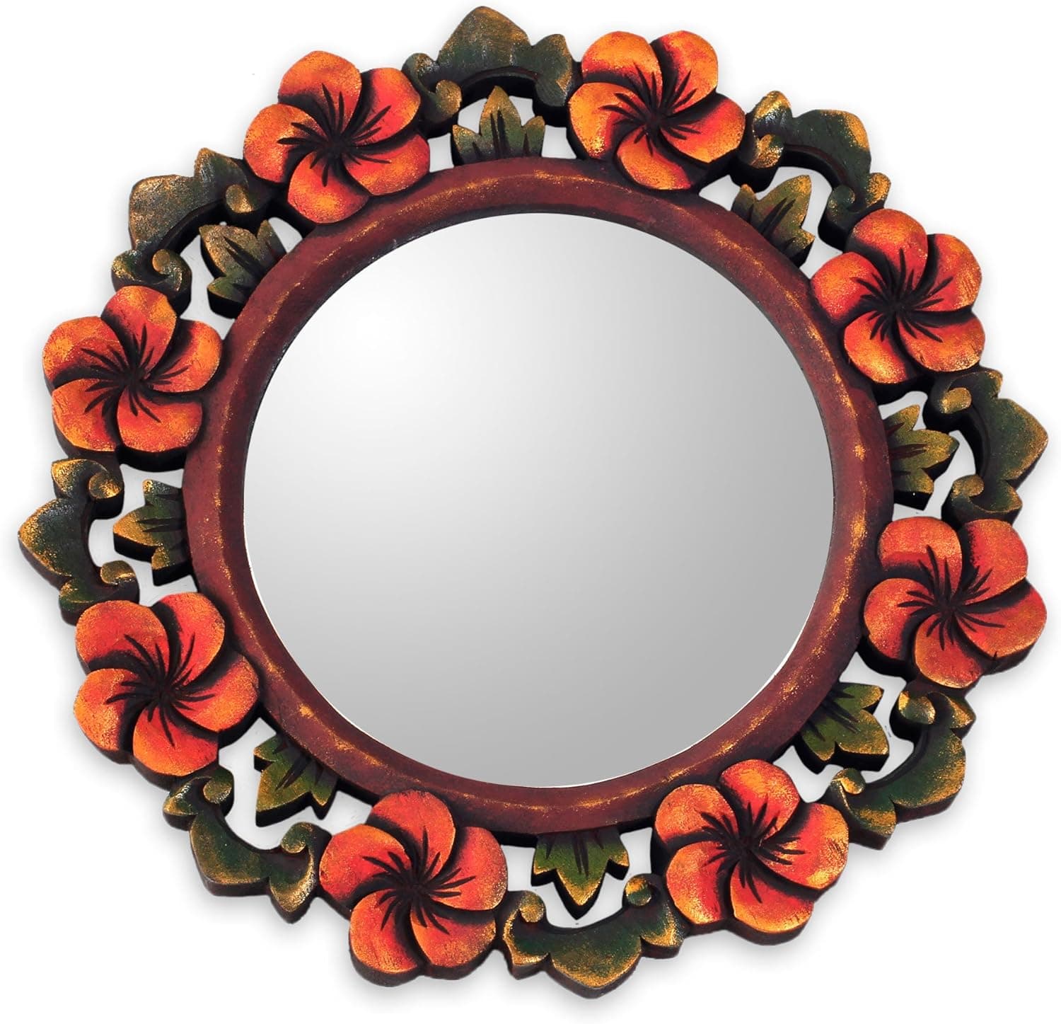 NOVICA Plumeria Garland Wood Wall Mirror