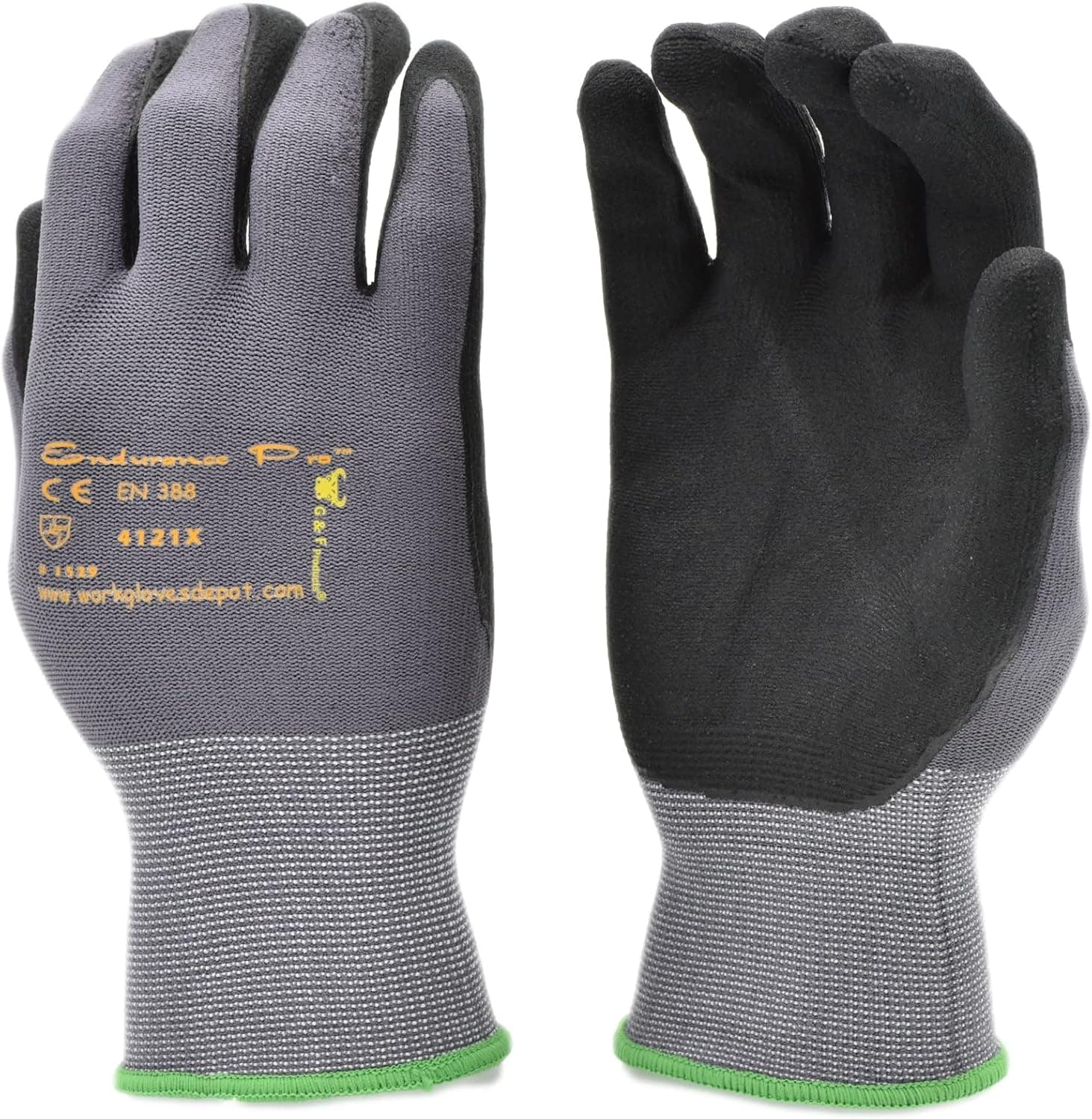 G & F Products 1529M-DZ Knit Work Gloves, Textured Rubber Latex Coated for Construction, Black, Medium