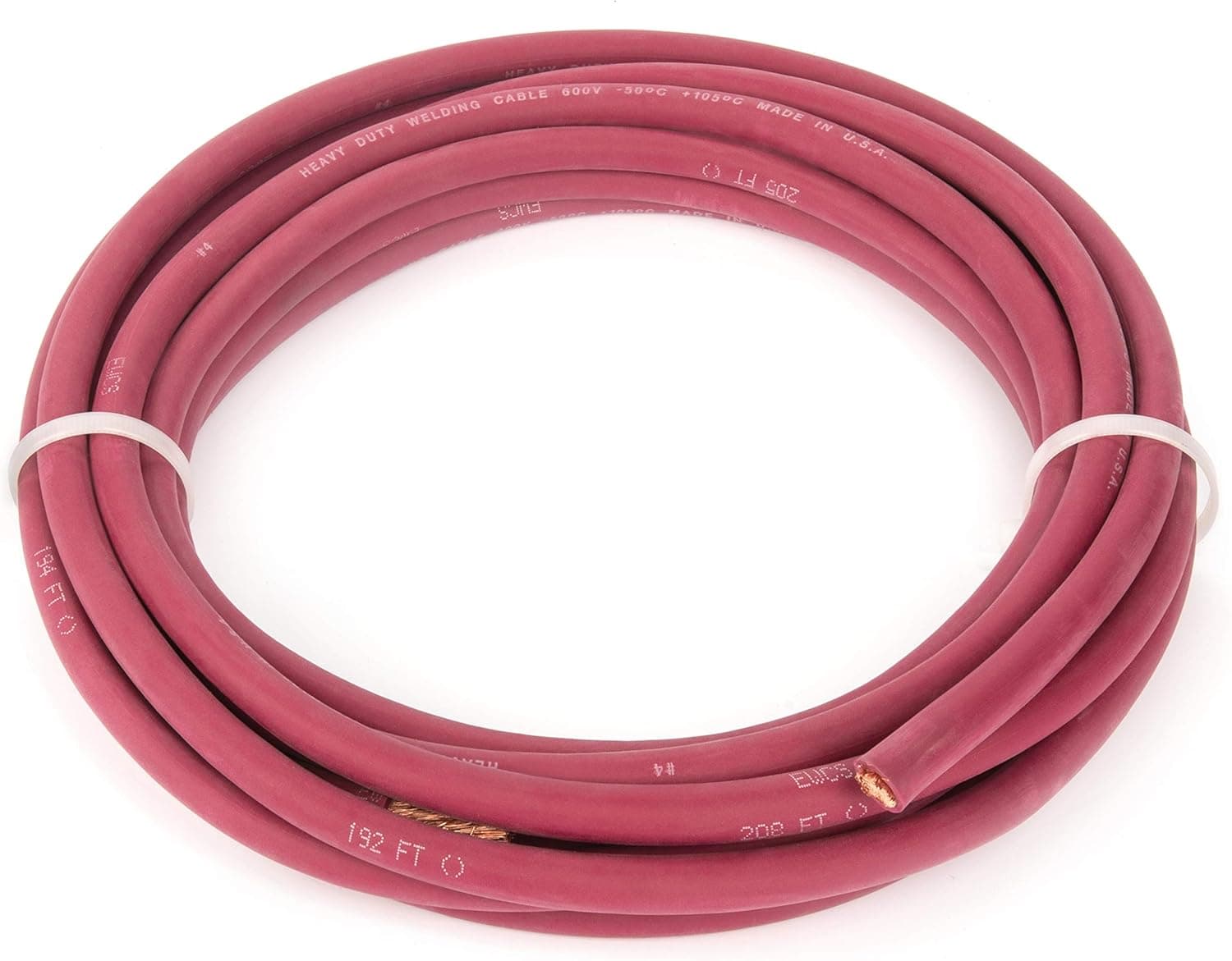 EWCS 4 Gauge Premium Extra Flexible Welding Cable 600 Volt - Red - 20 Feet - Made in the USA