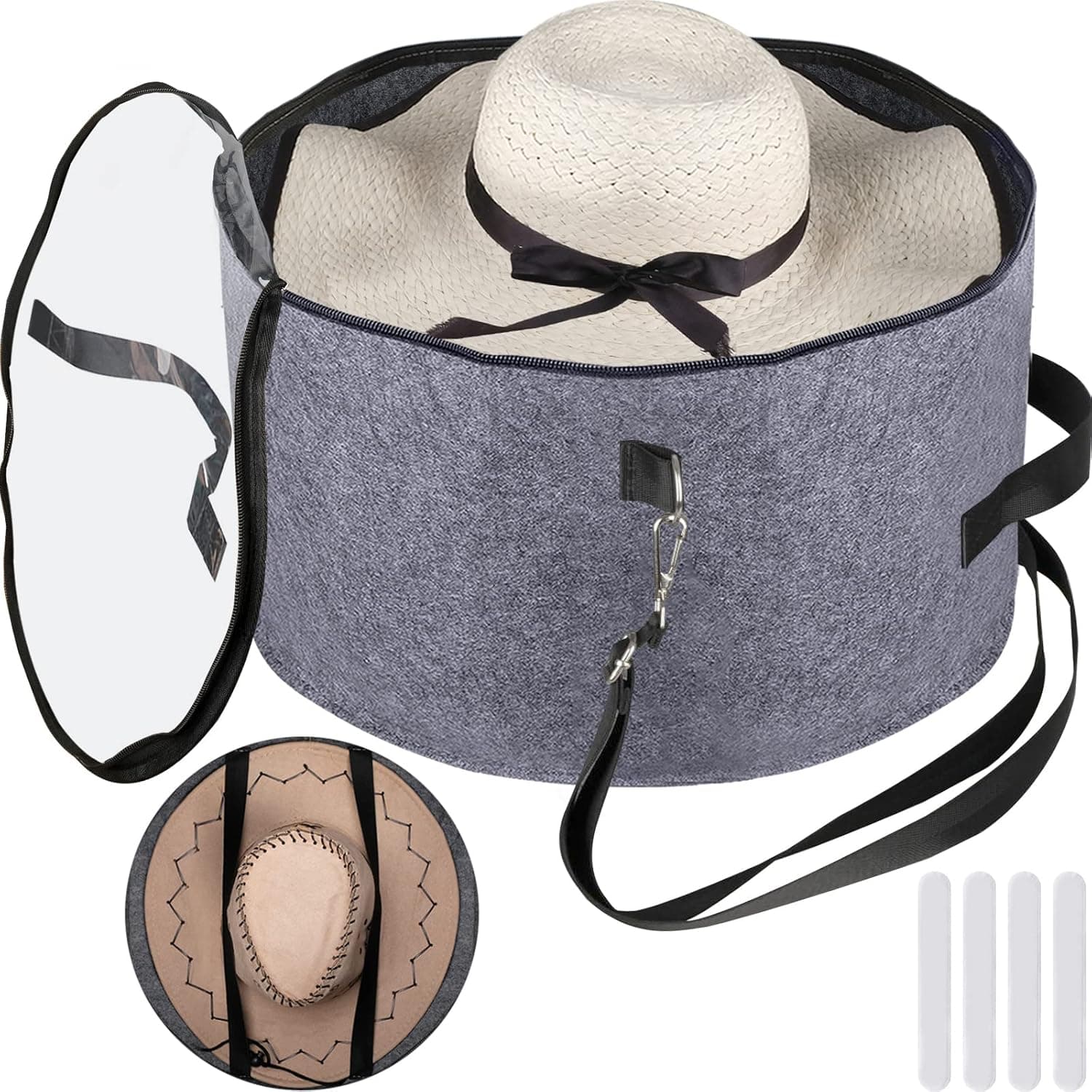 Sanchamy Hat Boxes for Women/Men Storage Large Round Felt Hat Box for Travel Foldable Cowboy Hat Box with Transparent Dustproof Lid Hat Storage Box for Stuffed Toys Clothes 16" D x 11" H-Dark Grey