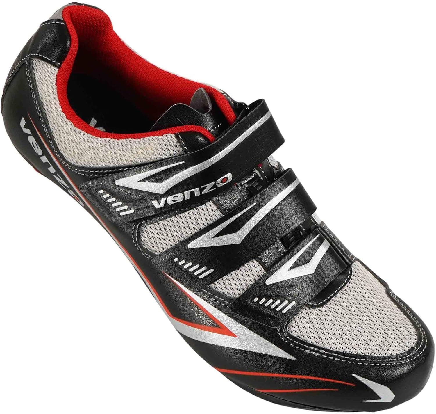 Venzo Bicycle Men's Road Cycling Riding Shoes - 3 Straps- Compatible with Peloton Shimano SPD & Look ARC Delta - Perfect for Indoor Indoor Road Racing Bikes Black