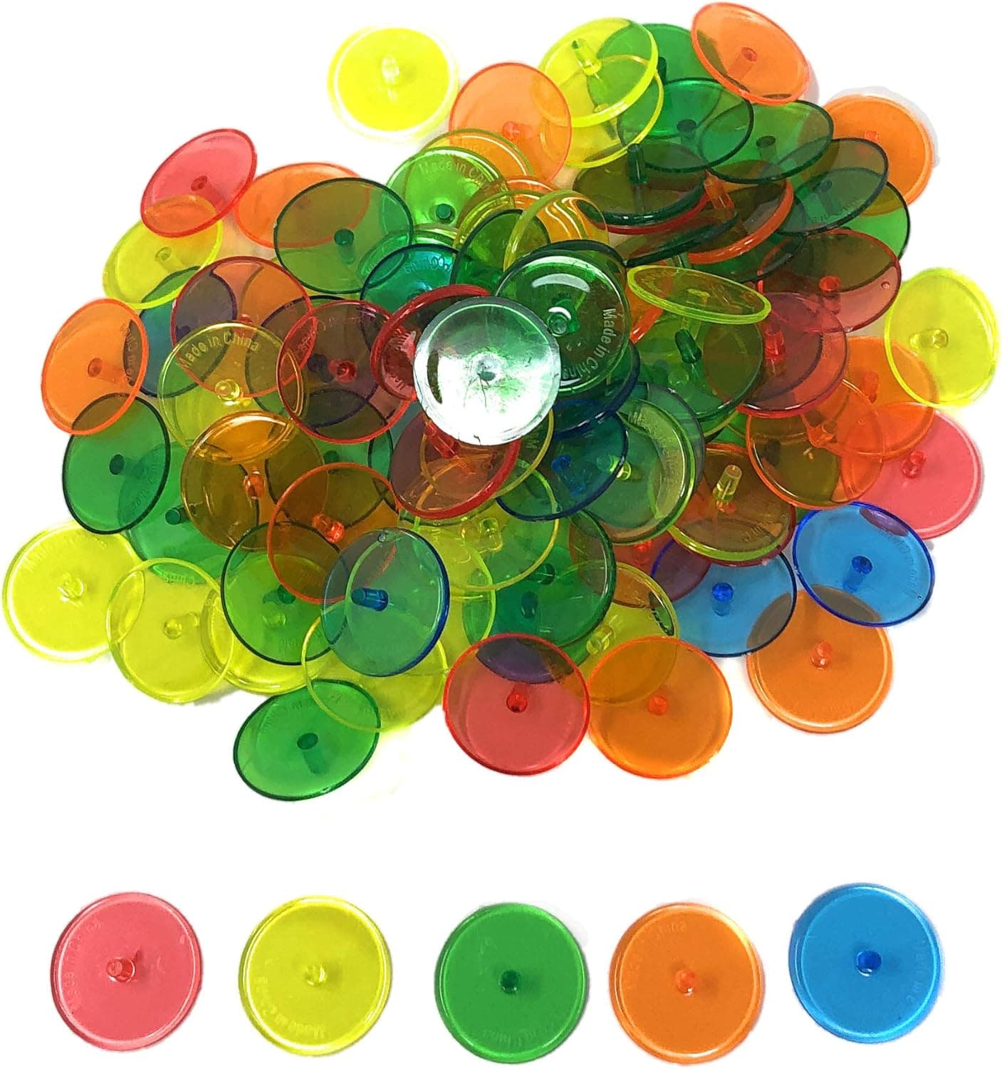Rusoji 100 pcs Assorted Transparent Round Plastic Golf Ball Position Marker with Flat Top Surface