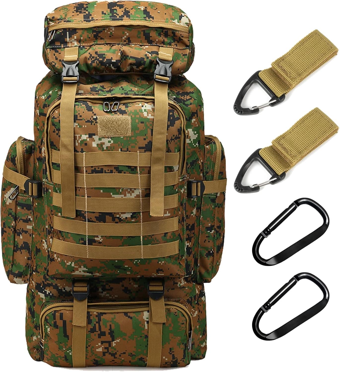 70L Waterproof Hiking Daypack Large Hiking Backpack, Foldable Packable Daypack Hunting Camping Rucksack Day Backpack for Men Army Survival Backpack Travel Outdoor Sports Bag (Green Camouflage)