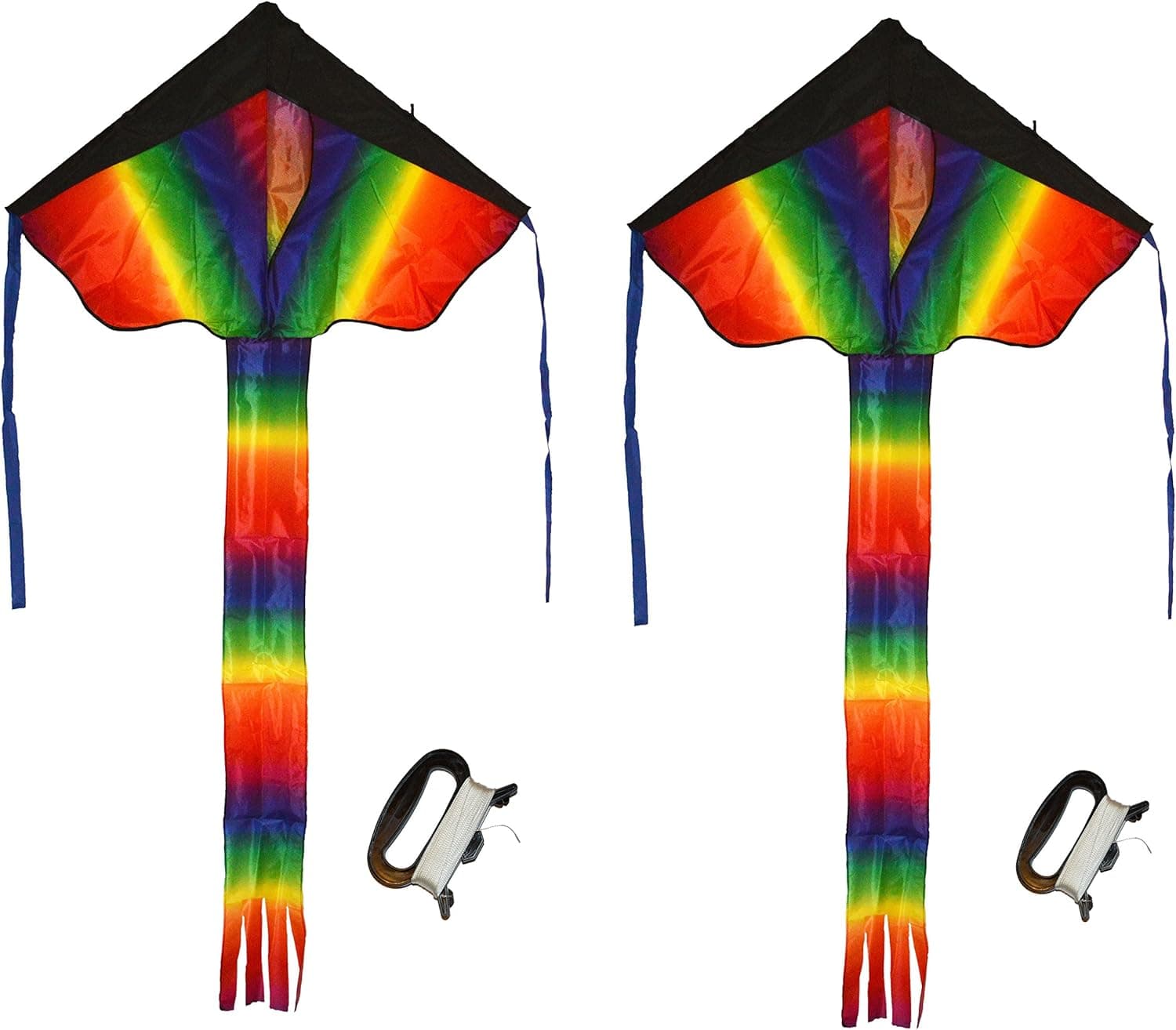 Weifang New Sky Kites Rainbow Delta Kite 42 X 26 inch with 62 inch Tail Easy Flyer with Line and Handle (2 Count), Easy Flyer