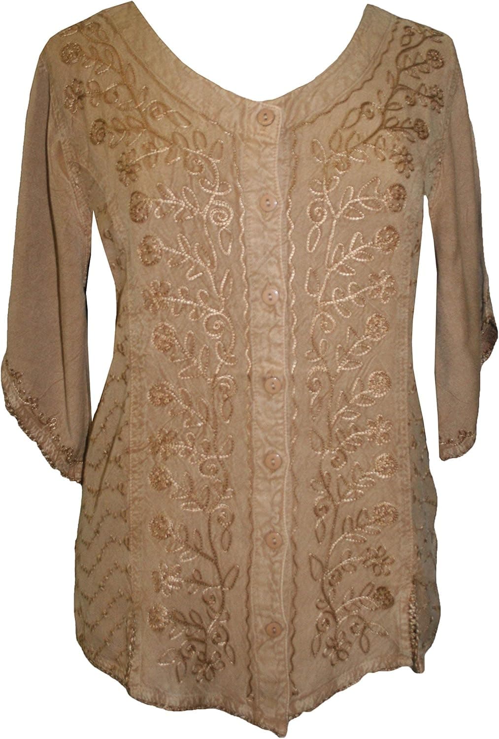 Agan Traders Women's Medieval Vintage Short Sleeve Embroidered Button Down Summer Top Blouse