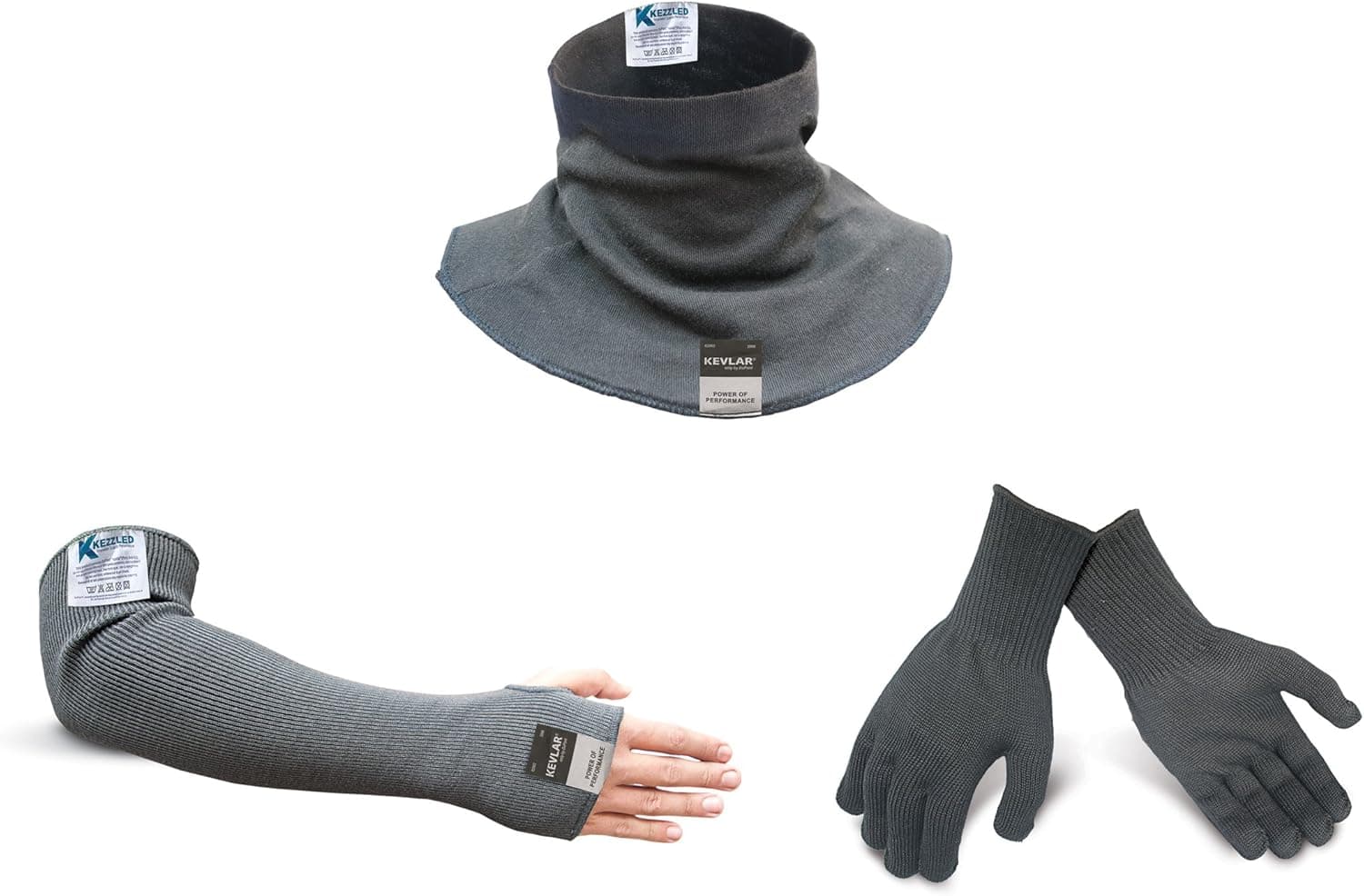 KEZZLED Cut/Scratch/Heat Resistance Neck Protection, Neck Gaiter Made of 100% Kevlar® by DuPont™ with added UV Rays, Sun, Cooling Protection for Men & Women (Sleeves Gloves Neck Protector)