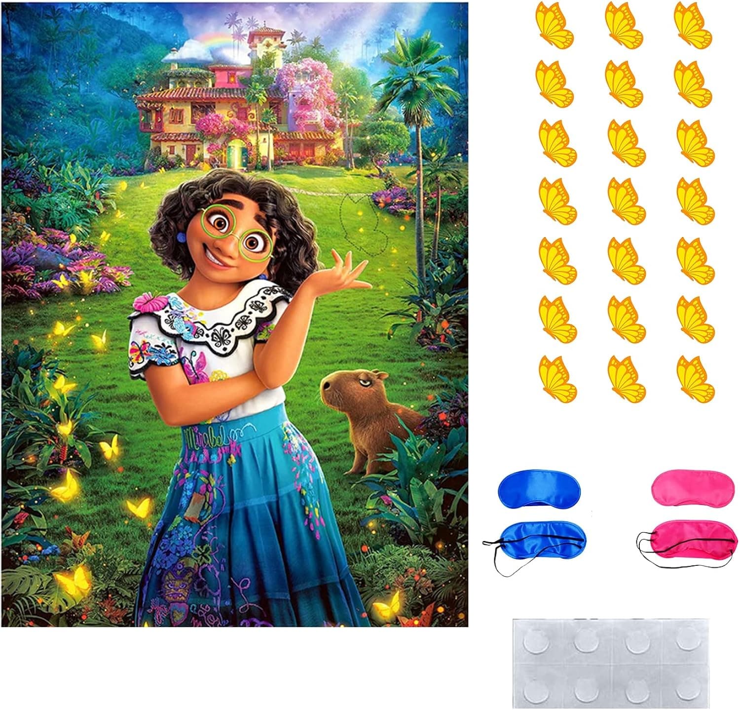 Pin The Butterfly on The Mirabel Birthday Party Game with 24 Butterflies for Encanto Theme Party Birthday Supplies Kids Party Decorations