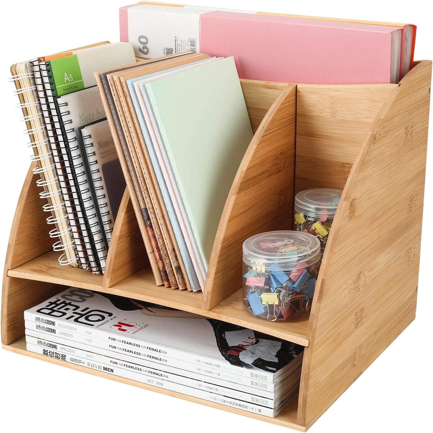 TQVAI Bamboo Office Supplies Desk Organizer, 3 Tier Desktop File Holder, Paper Sorter for Home, Office, School, Original