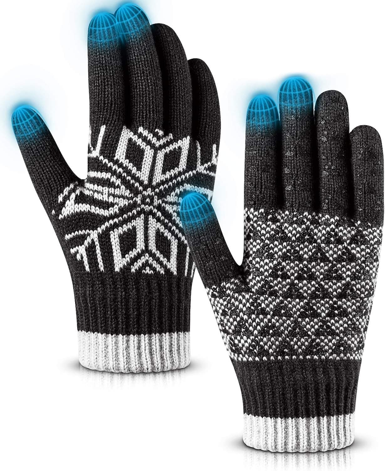 Pvendor Winter Gloves Touch Screen Warm Knit Gloves, Soft Wool Lining Elastic Cuff Gloves for Running, Anti-Slip Rubber Design Warm Gloves for Men Women Valentines Day Gift